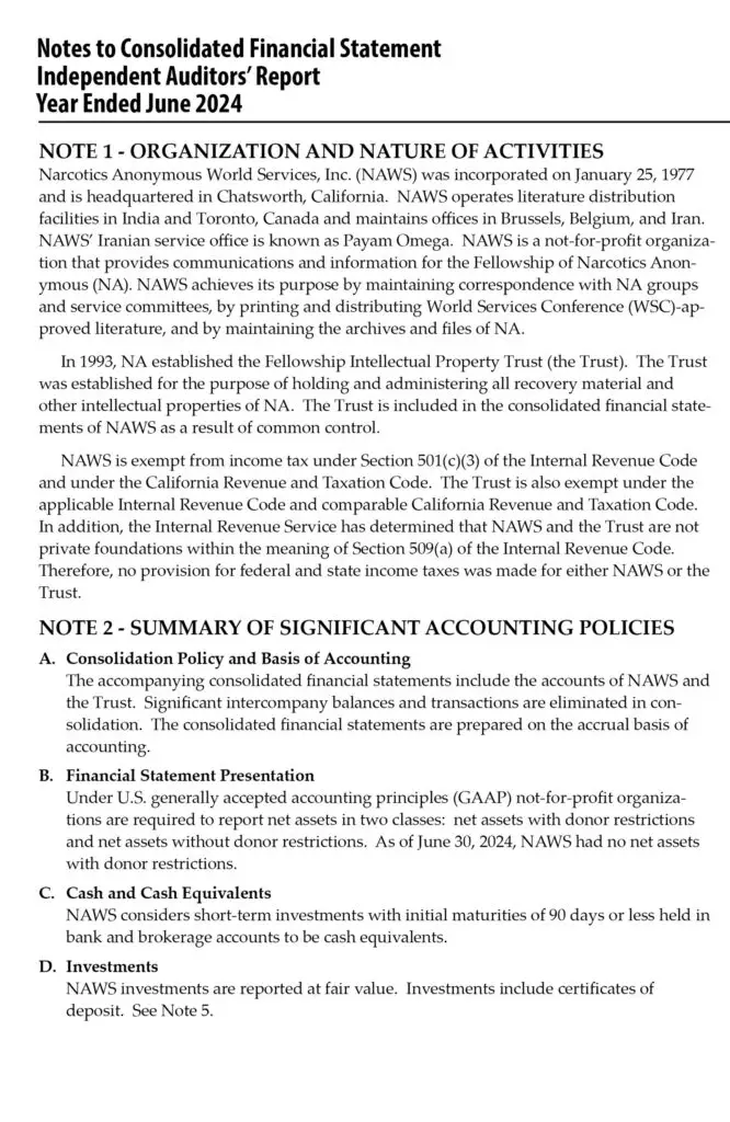 NAWS 2024 AR Auditors Report Notes 1