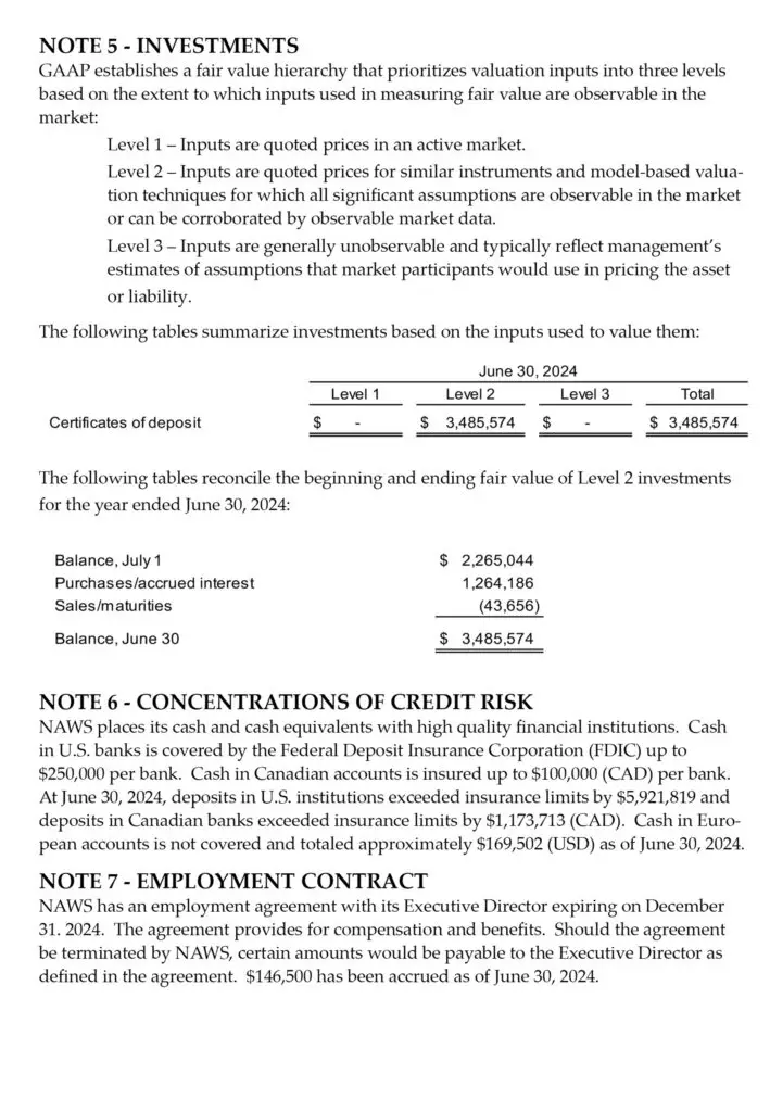 NAWS 2024 AR Auditors Report Notes 5