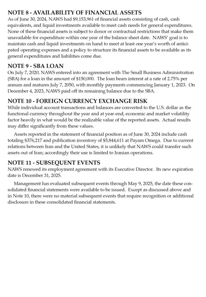 NAWS 2024 AR Auditors Report Notes 6